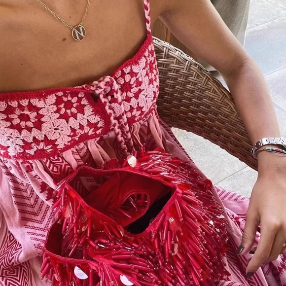 02 Boho Crochet Ruffle Hem Cami Midi Dress - Picture 9 of 16